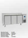 Under-counter refrigerator, stainless steel, 3 doors, 457 liters