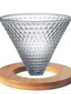 V60 Dotted Clear Glass Funnel 02 with Wooden Base